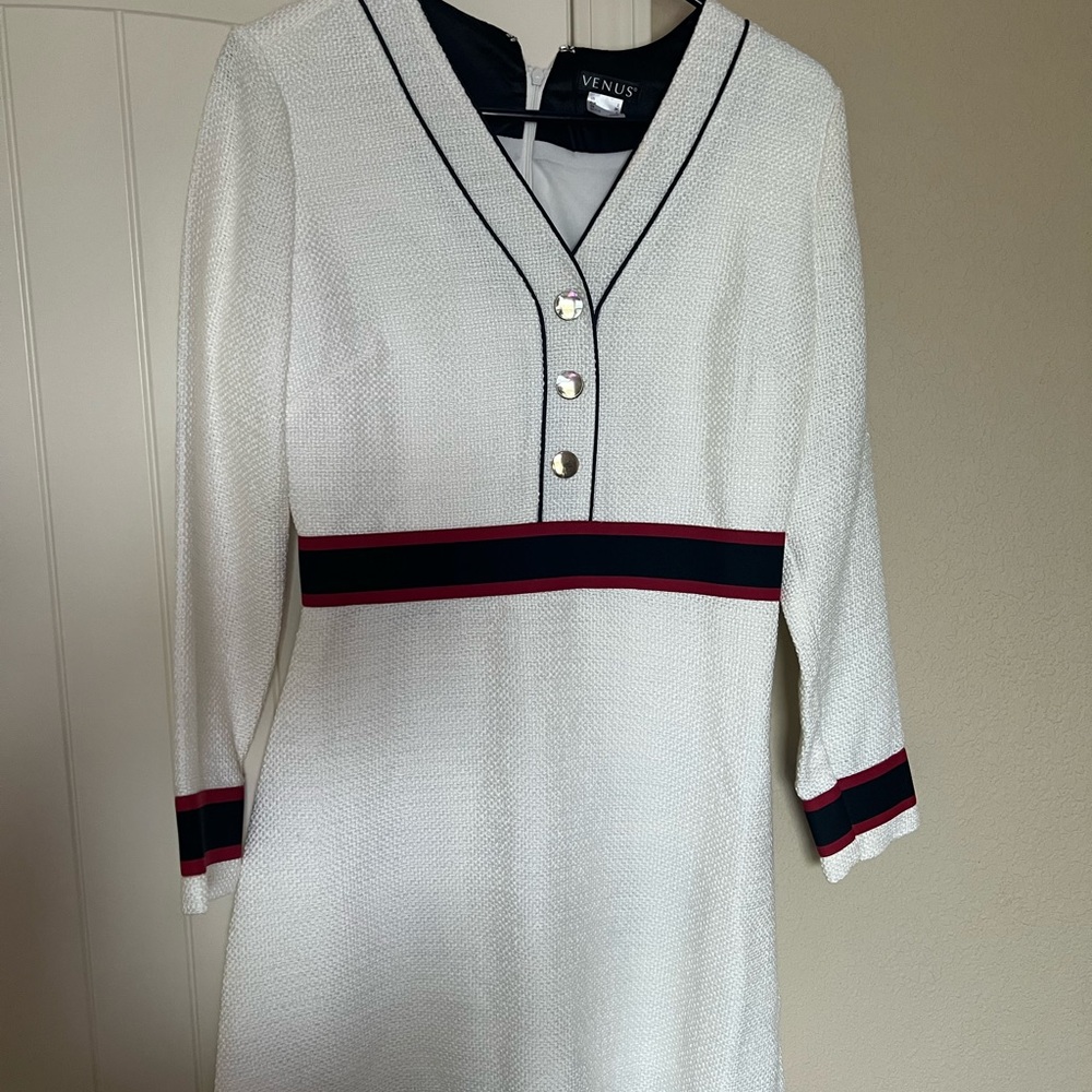 Venus White Dress with Black and Red Accents